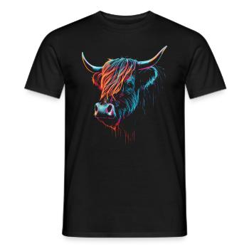 Portrait de bétail écossais des Highlands - T-shirt homme - noir - Devant - AI Model Male 178 light (178cm)