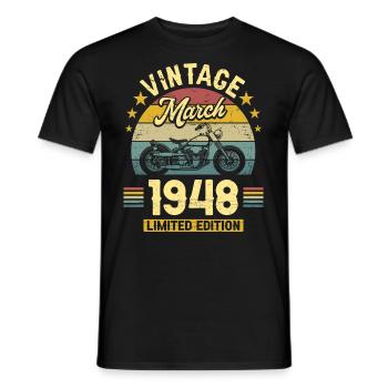 Vintage biker born in March 1948 75 years anniversary - Men's T-Shirt - black - Front - AI Model Male 178 light (178cm)