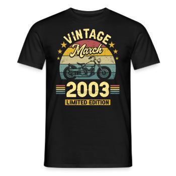 Oldtimer-Biker Jahrgang März 2003 20-jähriges Jubiläum - Männer T-Shirt - Schwarz - Vorne - AI Model Male 178 light (178cm)