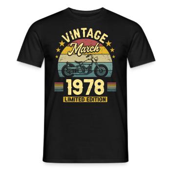 Vintage biker born in March 1978 45 years anniversary - Men's T-Shirt - black - Front - AI Model Male 178 light (178cm)