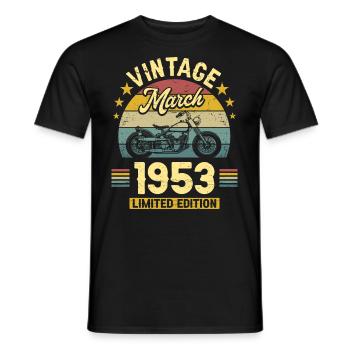 Oldtimer-Biker, Jahrgang März 1953 70-jähriges Jubiläum - Männer T-Shirt - Schwarz - Vorne - AI Model Male 178 light (178cm)