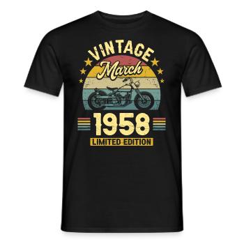 Vintage Motard Né En Mars 1958 65 Ans Anniversaire - T-shirt homme - noir - Devant - AI Model Male 178 light (178cm)
