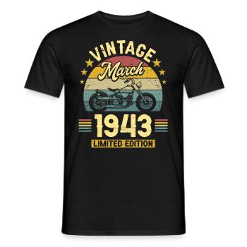 Oldtimer-Biker Jahrgang März 1943 80-jähriges Jubiläum - Männer T-Shirt - Schwarz - Vorne - AI Model Male 178 light (178cm)