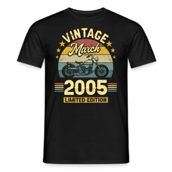 Oldtimer-Biker geboren im März 2005 18-jähriges Jubiläum - Männer T-Shirt - Schwarz - Vorne - AI Model Male 178 light (178cm)