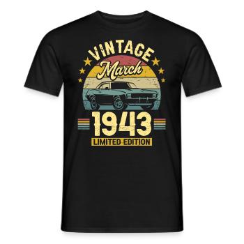 Vintage March 1943 80 years anniversary - Men's T-Shirt - black - Front - AI Model Male 178 light (178cm)