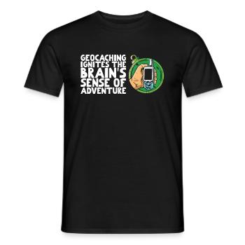Geocaching awakens the brain's thirst for adventure - Men's T-Shirt - black - Front - AI Model Male 178 light (178cm)