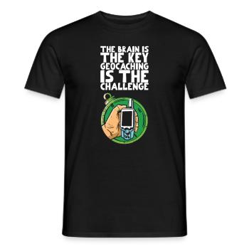 The brain is the key geocaching is the challenge - Men's T-Shirt - black - Front - AI Model Male 178 light (178cm)