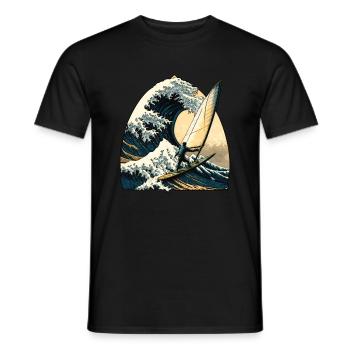 Windsurfing the big wave of Kanagawa - Men's T-Shirt - black - Front - AI Model Male 178 light (178cm)