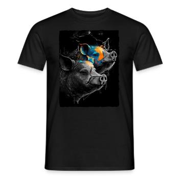 Portrait astucieux de deux cochons - T-shirt homme - noir - Devant - AI Model Male 178 light (178cm)