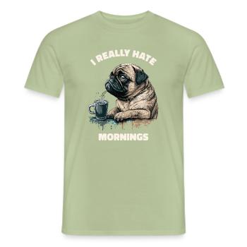 Je déteste vraiment le matin! Carlin - - T-shirt homme - vert sauge - Devant - AI Model Male 178 light (178cm)