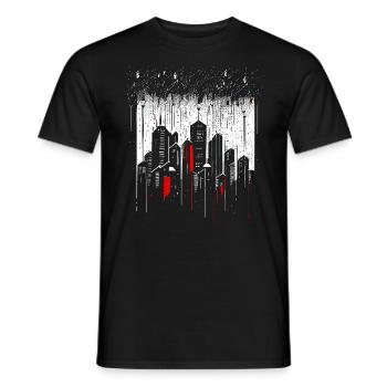Gratte-ciel de métropole minimaliste sous la pluie - T-shirt homme - noir - Devant - AI Model Male 178 light (178cm)