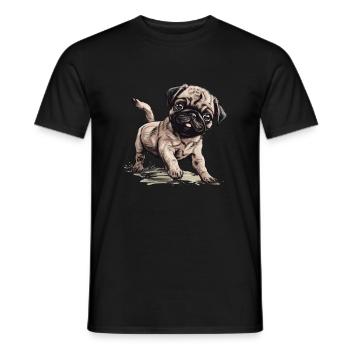 Petit chien carlin mignon - T-shirt homme - noir - Devant - AI Model Male 178 light (178cm)