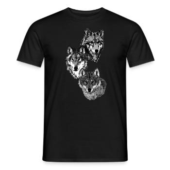 Drei Wolfsköpfe in grau - Männer T-Shirt - Schwarz - Vorne - AI Model Male 178 light (178cm)