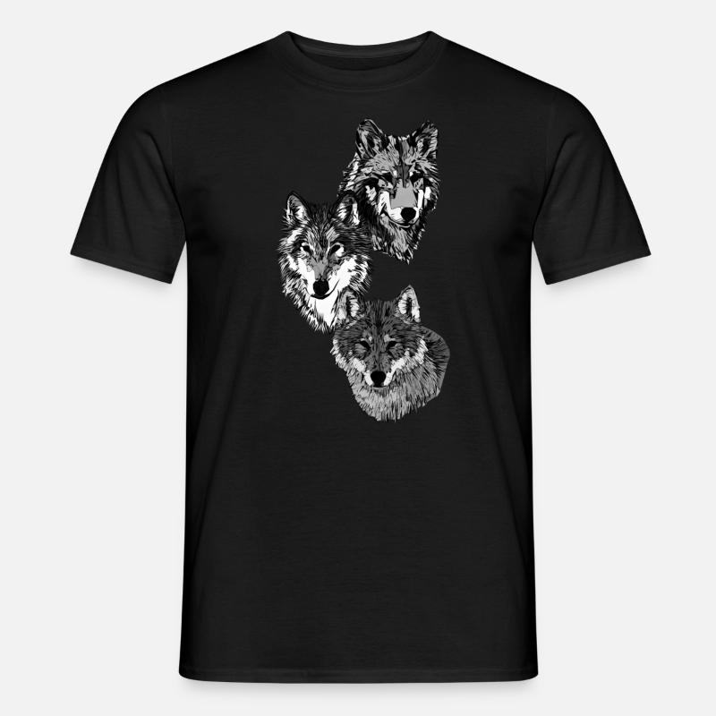 Drei Wolfsköpfe in grau - Männer T-Shirt - Schwarz