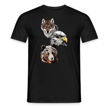 Wildtier Motiv mit Adler, Wolf und Bären Kopf - Männer T-Shirt - Schwarz - Vorne - AI Model Male 178 light (178cm)