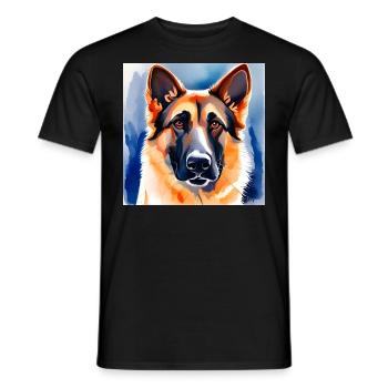 Aquarelle de Berger Allemand Portrait - T-shirt homme - noir - Devant - AI Model Male 178 light (178cm)
