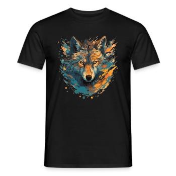 Artistic wolf portrait - Men's T-Shirt - black - Front - AI Model Male 178 light (178cm)