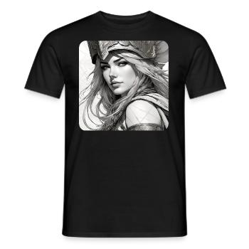 Fantasy Anime Fille Viking Germanique Trigues Moyen Âge - T-shirt homme - noir - Devant - AI Model Male 178 light (178cm)