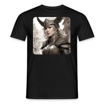 Fantasie Anime Meisje Viking Germaanse Trigues Middeleeuwen - Heren T-shirt - zwart - Voor - AI Model Male 178 light (178cm)