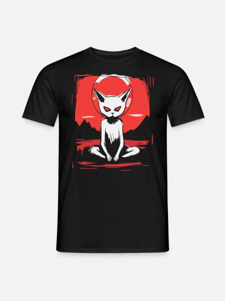 Japan, Red Sun, Yoga, Cat - Men's T-Shirt - black