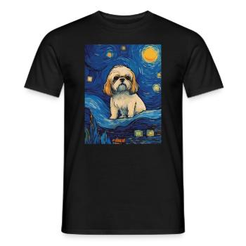 Shih Tzu &; Starry Night: A Masterpiece of the - Men's T-Shirt - black - Front - AI Model Male 178 light (178cm)