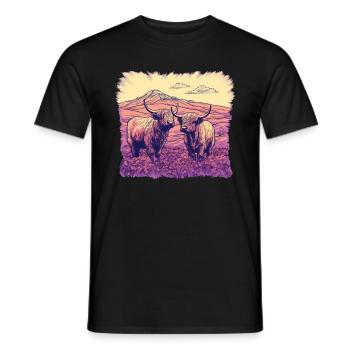 Rustic Scottish Highland cow landscape and - Men's T-Shirt - black - Front - AI Model Male 178 light (178cm)
