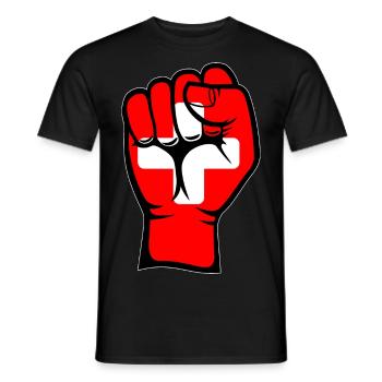 Schweiz Flagge Faust Hand Symbol - Männer T-Shirt - Schwarz - Vorne - AI Model Male 178 light (178cm)