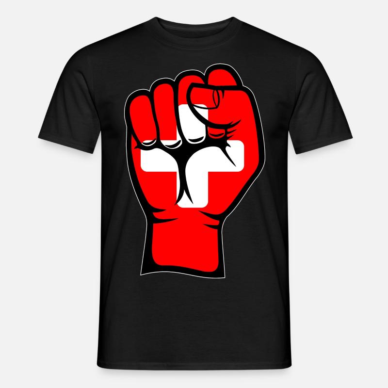 Schweiz Flagge Faust Hand Symbol - Männer T-Shirt - Schwarz