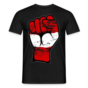 Austria Flag Fist Hand Used Symbol - Men's T-Shirt - black - Front - AI Model Male 178 light (178cm)