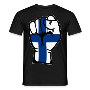 Finnland Flagge Faust Hand Symbol - Männer T-Shirt - Schwarz - Vorne - AI Model Male 178 light (178cm)