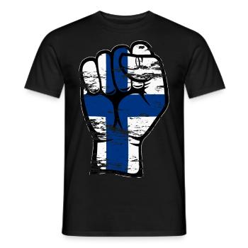 Finland flag fist hand icon used - Men's T-Shirt - black - Front - AI Model Male 178 light (178cm)