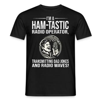Ham-tastic Radio Operator Transmitting Dad Jokes - Men's T-Shirt - black - Front - AI Model Male 178 light (178cm)