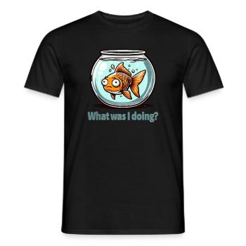 What have I done? - Pondering goldfish design - Men's T-Shirt - black - Front - AI Model Male 178 light (178cm)