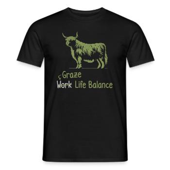 Graze Work Life Balance – Scottish Highland Cow - Men's T-Shirt - black - Front - AI Model Male 178 light (178cm)
