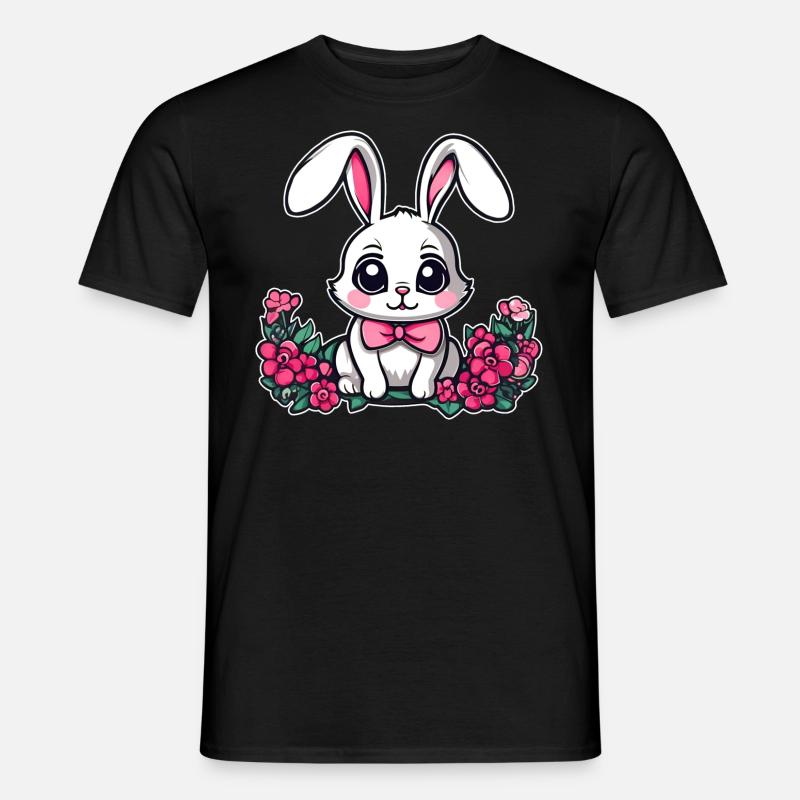 Mignon petit lapin avec des fleurs - T-shirt homme - noir