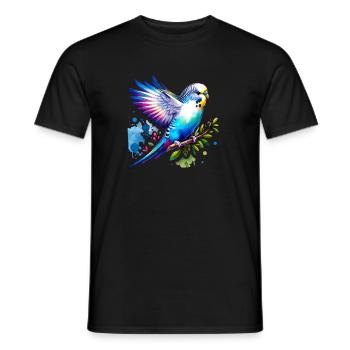 Sweet Budgie Aquarelle – Friedliches Vogelporträt - Männer T-Shirt - Schwarz - Vorne - AI Model Male 178 light (178cm)