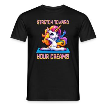 Stretch Toward Your Dreams - Unicorn Yoga - Men's T-Shirt - black - Front - AI Model Male 178 light (178cm)