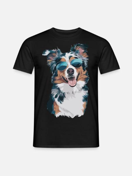 Australian Shepherd with sunglasses - Men's T-Shirt - black