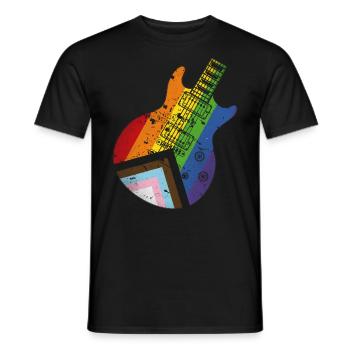 Pride Progress Flag Guitar - Men's T-Shirt - black - Front - AI Model Male 178 light (178cm)