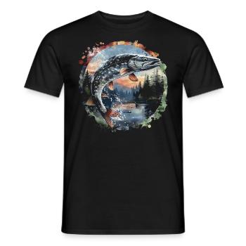 Jumping Fish – Angler Motif – Dynamic Catch - Men's T-Shirt - black - Front - AI Model Male 178 light (178cm)