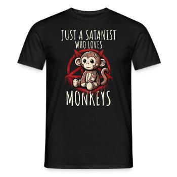 Just A Satanist Who Loves Monkeys Heavy Metal Fun - Men's T-Shirt - black - Front - AI Model Male 178 light (178cm)