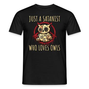 Just A Satanist Who Loves Owls Heavy Metal Fun - Men's T-Shirt - black - Front - AI Model Male 178 light (178cm)