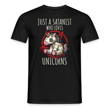 Just A Satanist Who Loves Unicorns Heavy Metal Fun - Men's T-Shirt - black - Front - AI Model Male 178 light (178cm)