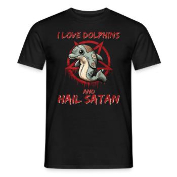 I Love Dolphins And Hail Satan Gothic Metal Ocean - Men's T-Shirt - black - Front - AI Model Male 178 light (178cm)