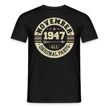 Vintage November 1947 - Birthday November 1947 - Men's T-Shirt - black - Front - AI Model Male 178 light (178cm)