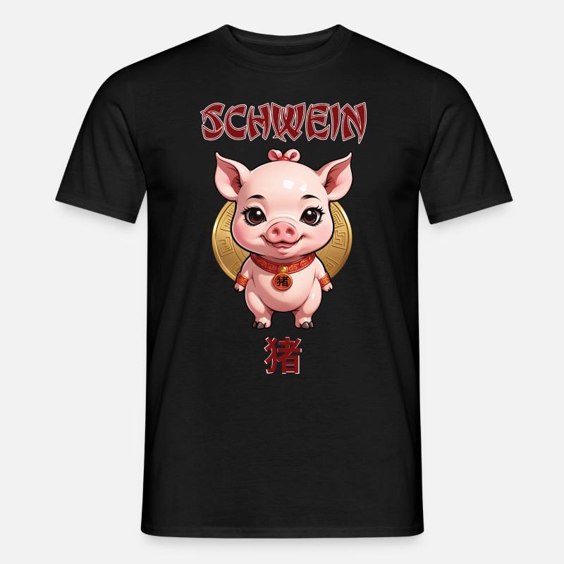 Schwein - chinesisches Sternzeichen - Astrologie - Männer T-Shirt - Schwarz