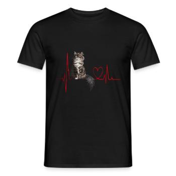 Katzen Herzschlag Geschenk - Männer T-Shirt - Schwarz - Vorne - AI Model Male 178 light (178cm)
