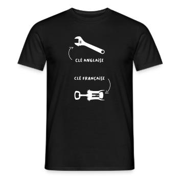 English key VS French key - Aperitif and DIY - Men's T-Shirt - black - Front - AI Model Male 178 light (178cm)