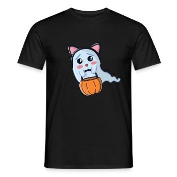 Halloween ghost dressed up as a cat - Men's T-Shirt - black - Front - AI Model Male 178 light (178cm)