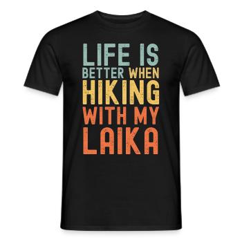 Laika Hiking dog retro - Men's T-Shirt - black - Front - AI Model Male 178 light (178cm)